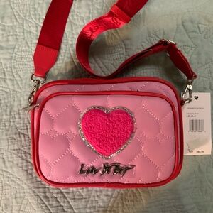Betsey Johnson Pink Crossbody Bag with Red Strap